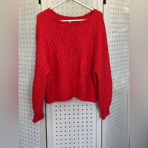 Free People Red Textured Crewneck Sweater